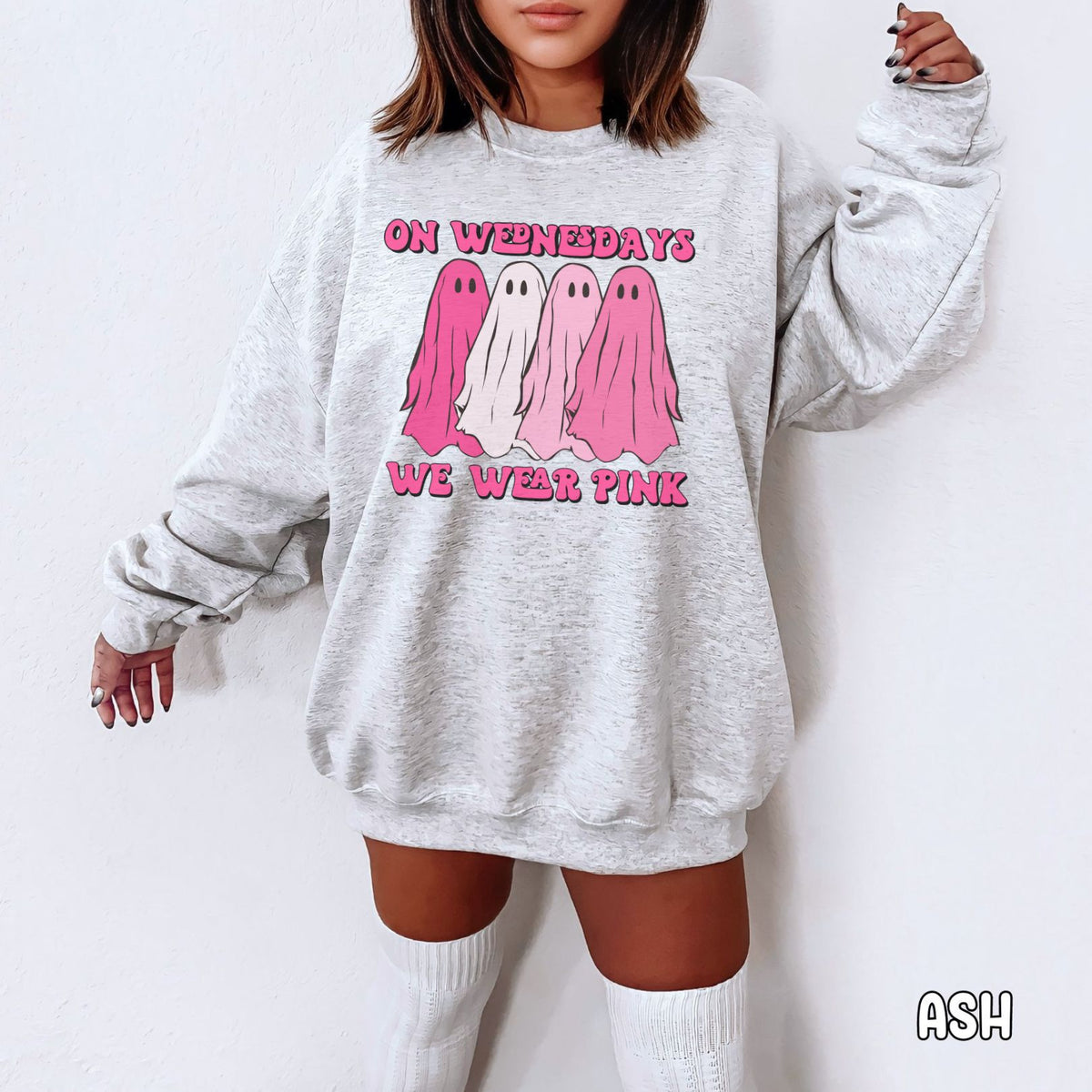 On Wednesdays We Wear Pink Ghosts Unisex Heavy Blend™ Crewneck Sweatshirt