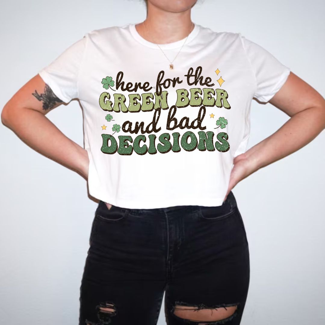 Here For the Beer and Bad Decisions Women's Flowy Cropped Tee