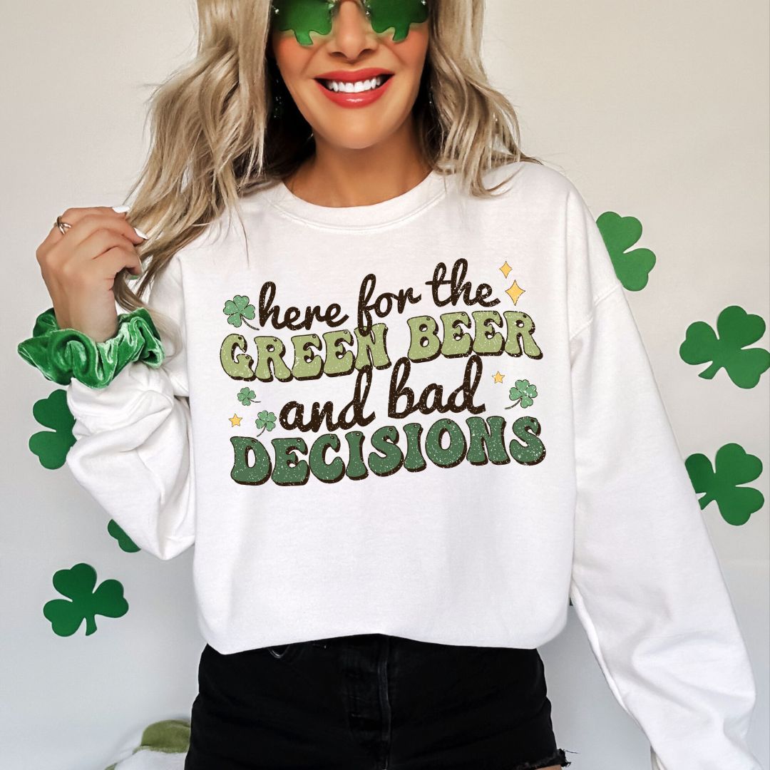 Here for the Green Beer & Bad Decisions Unisex Heavy Blend™ Crewneck Sweatshirt