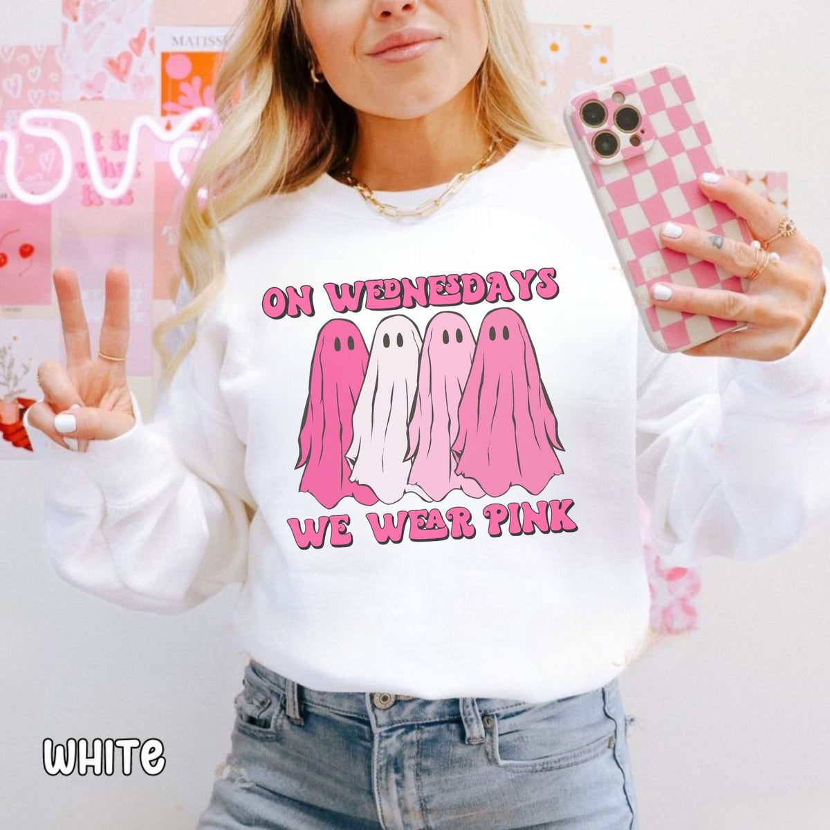 On Wednesdays We Wear Pink Ghosts Unisex Heavy Blend™ Crewneck Sweatshirt