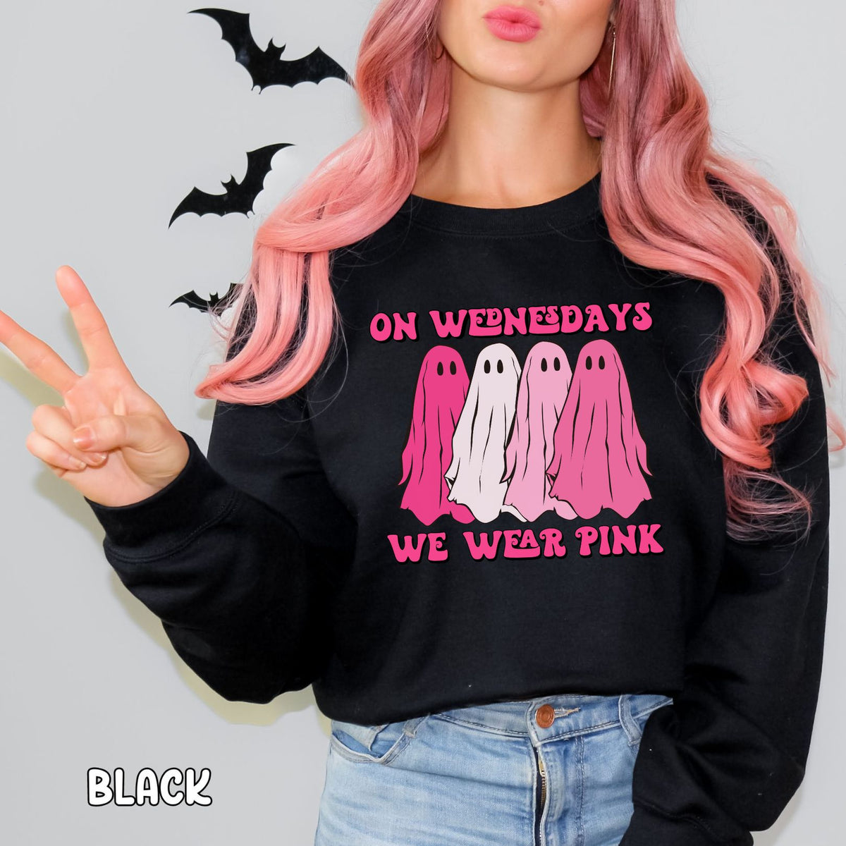 On Wednesdays We Wear Pink Ghosts Unisex Heavy Blend™ Crewneck Sweatshirt